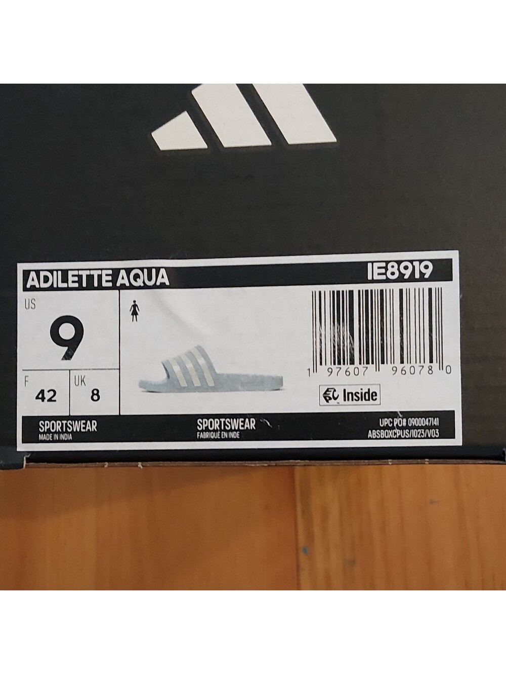 adidas Adilette Aqua Slide Sandals White US 9 UK 8 EU 42 IE8919